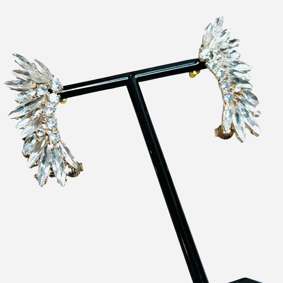 Angel Wings Clear Rhinestone Navettes Convertible Pierced or Clip On Earrings - Picture 2 of 4